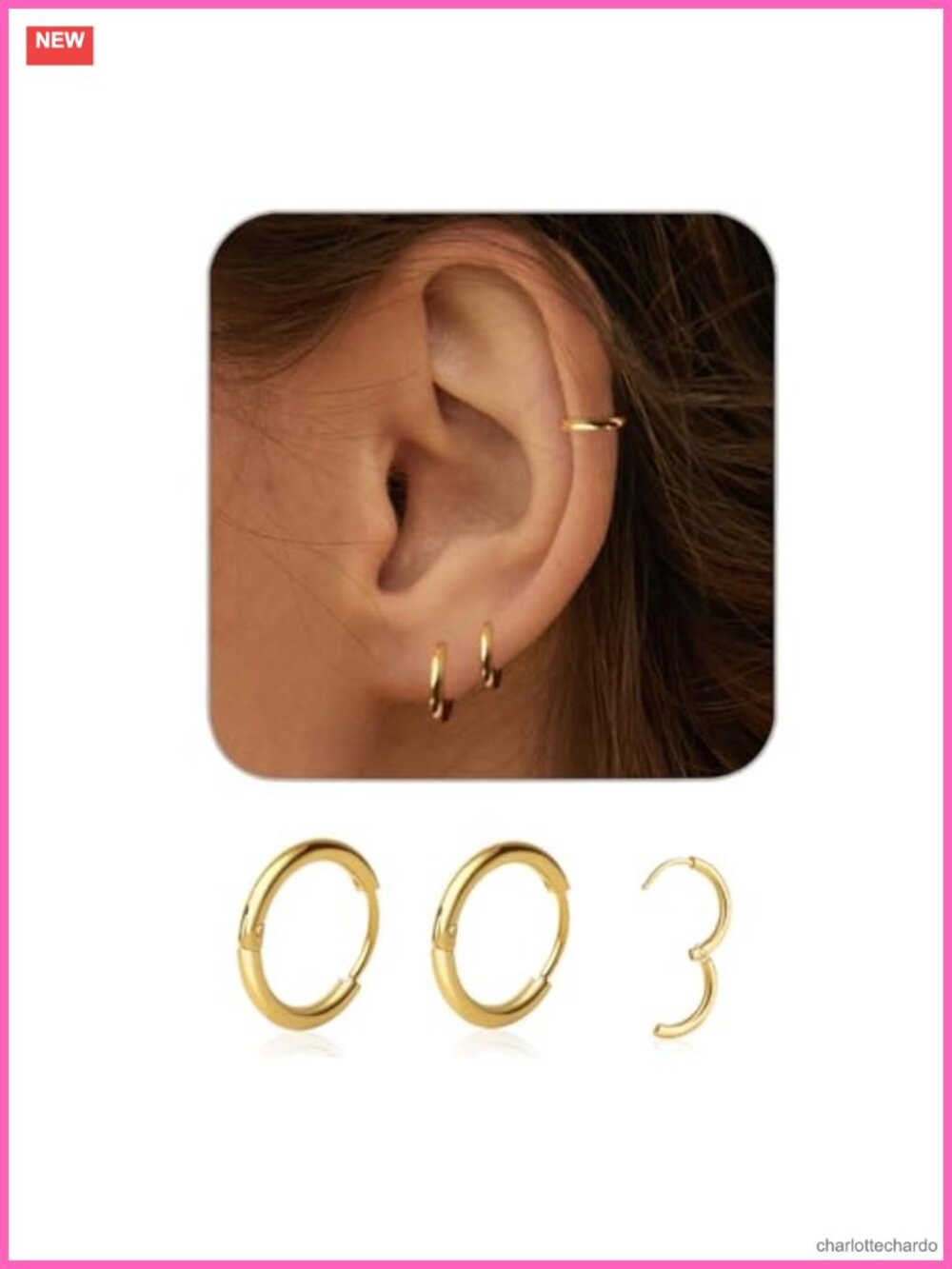 6mm Gold Plated Hoop Earrings for Women, Hypoallergenic Surgical Steel